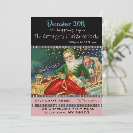 Uitnodiging voor Santa Sleigh Ride Holiday Party (Staand voorkant)