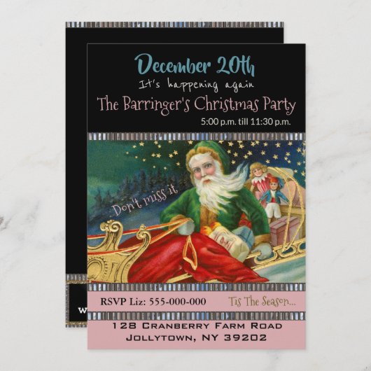 Uitnodiging voor Santa Sleigh Ride Holiday Party (Voorkant / Achterkant)