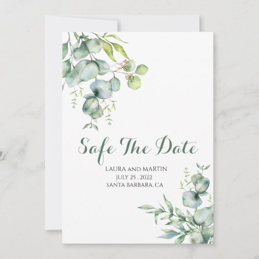 Uitnodiging voor 'Save The Date' elegant eucalyptu (Voorkant)