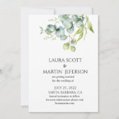 Uitnodiging voor 'Save The Date' elegant eucalyptu (Achterkant)