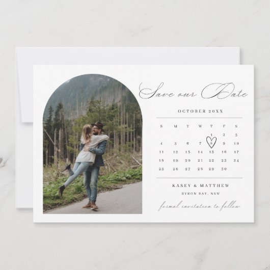 Uitnodiging voor 'Save the Date' met boogkalenderf (Voorkant)