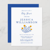 Uitnodiging voor Scandi-blauwe bloemenviering baby (Voorkant / Achterkant)