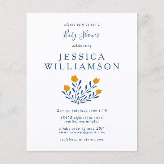 Uitnodiging voor Scandi-blauwe bloemenviering baby (Voorkant)