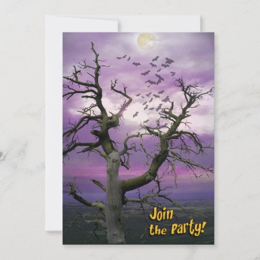 Uitnodiging voor Scary Bat Tree Halloween-partij (Voorkant)