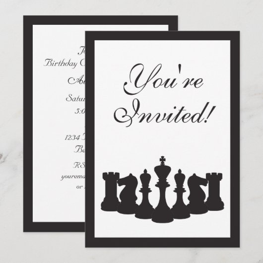 Uitnodiging voor schaakverjaardagsfeestje (Voorkant / Achterkant)