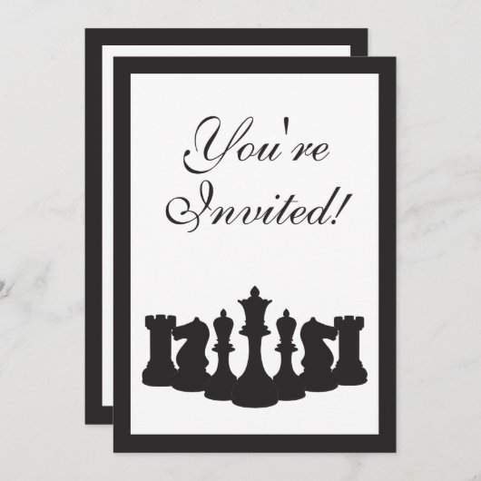 Uitnodiging voor schaakverjaardagsfeestje (Voorkant / Achterkant)
