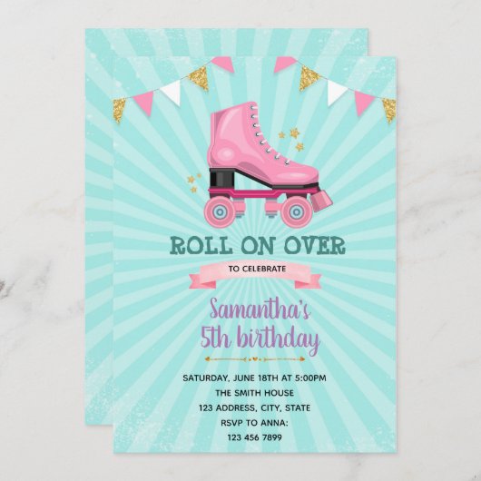 Uitnodiging voor schaats met roller (Voorkant / Achterkant)