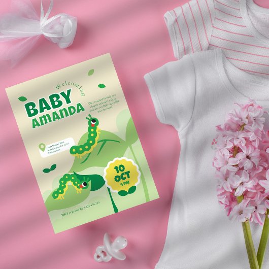Uitnodiging voor Schattige Caterpillar Baby shower