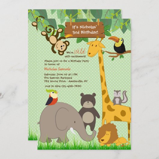 Uitnodiging voor Schattigee Oerwouden (Voorkant / Achterkant)