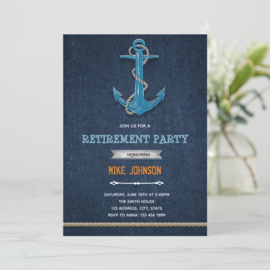 Uitnodiging voor scheepvaart pensioenfeest (Staand voorkant)