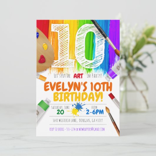 Uitnodiging voor schilderfeest, kunstverjaardagsfe (Staand voorkant)