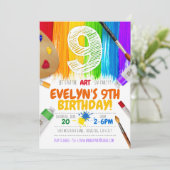 Uitnodiging voor schilderfeest, kunstverjaardagsfe (Staand voorkant)