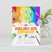 Uitnodiging voor schilderfeest, kunstverjaardagsfe (Staand voorkant)