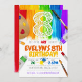 Uitnodiging voor schilderfeest, kunstverjaardagsfe (Voorkant / Achterkant)