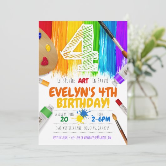 Uitnodiging voor schilderfeest, kunstverjaardagsfe