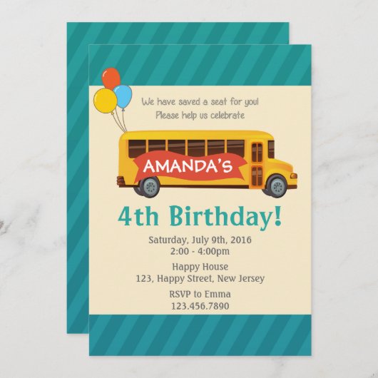 Uitnodiging voor schoolbus (Voorkant / Achterkant)