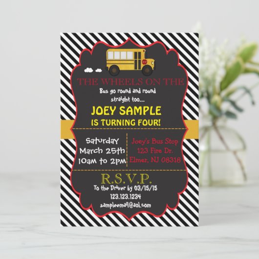 Uitnodiging voor schoolbus (Staand voorkant)