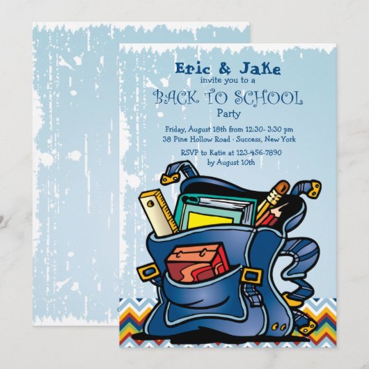 Uitnodiging voor schoolrugzak (Voorkant / Achterkant)