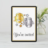 Uitnodiging voor schoolspelen met dramaskers (Staand voorkant)