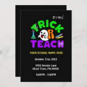 Uitnodiging voor schoolspook 'Trick or Teach' (Voorkant / Achterkant)