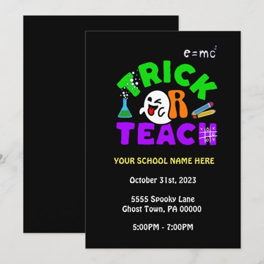 Uitnodiging voor schoolspook voor Trick or Teach (Voorkant / Achterkant)