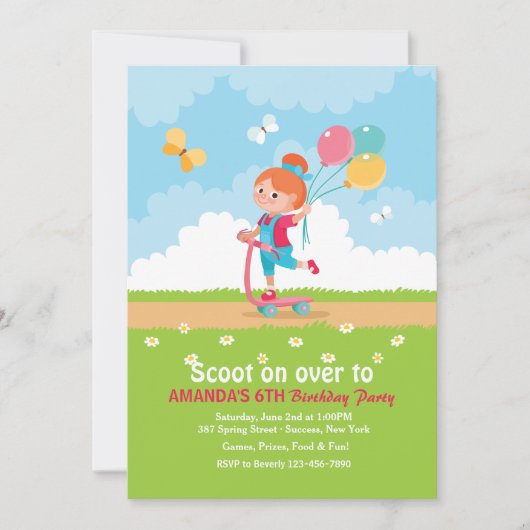Uitnodiging voor scooter Girl (Voorkant)