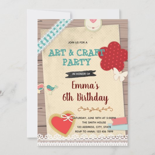 Uitnodiging voor scrapbook- en kunstfeestthema (Voorkant)