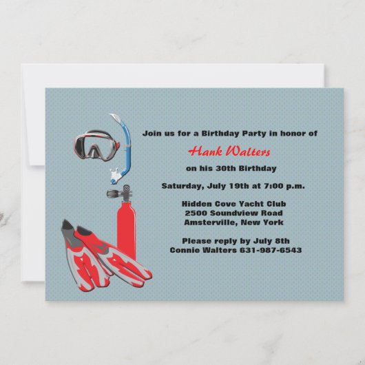 Uitnodiging voor Scuba Gear Birthday Party (Voorkant)