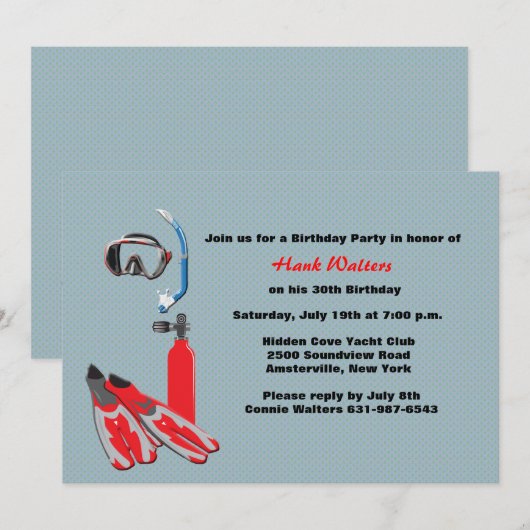 Uitnodiging voor Scuba Gear Birthday Party (Voorkant / Achterkant)