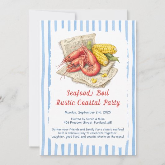 Uitnodiging voor Seafood Boil Party - Rustic Coast (Voorkant)