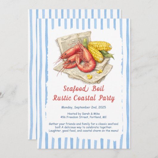 Uitnodiging voor Seafood Boil Party - Rustic Coast (Voorkant / Achterkant)