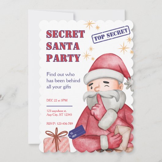 Uitnodiging voor Secret Santa, Kerstuitnodigingen (Voorkant)