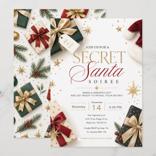 Uitnodiging voor Secret Santa Soirée (Voorkant / Achterkant)