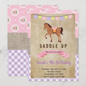 Uitnodiging voor shabby chic roze paardenfeest (Voorkant / Achterkant)