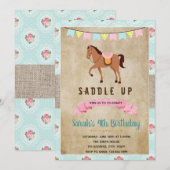 Uitnodiging voor shabby chic western paard feest (Voorkant / Achterkant)