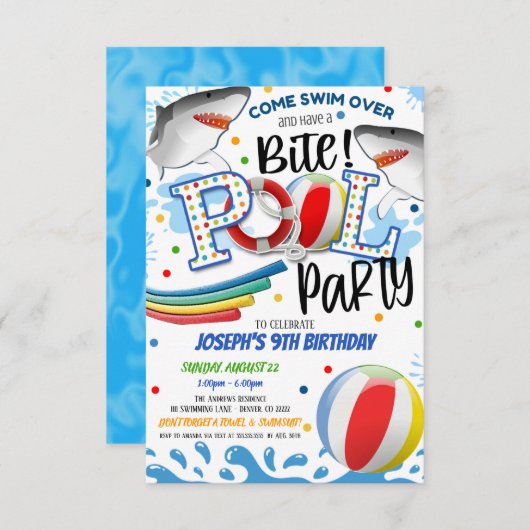 Uitnodiging voor Shark Attack Pool (Voorkant / Achterkant)