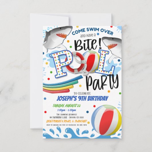 Uitnodiging voor Shark Attack Pool Party (Voorkant)