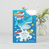 uitnodiging voor Shark Baby Birthday Party (Staand voorkant)
