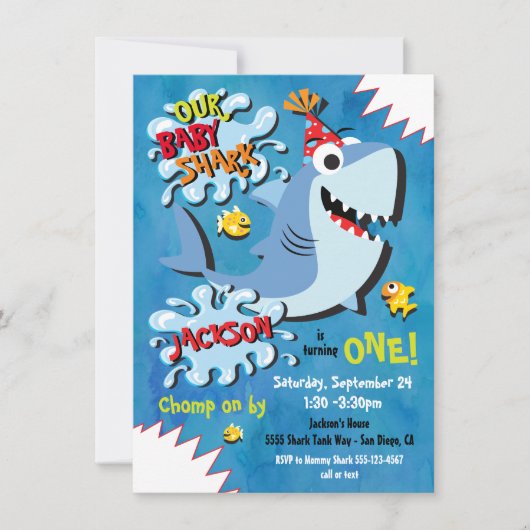 uitnodiging voor Shark Baby Birthday Party (Voorkant)
