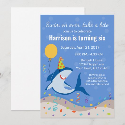 Uitnodiging voor Shark Birthday (Voorkant / Achterkant)