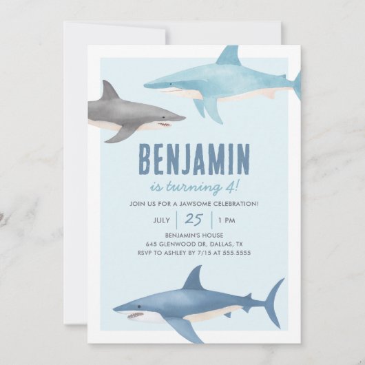 Uitnodiging voor Shark Birthday (Voorkant)