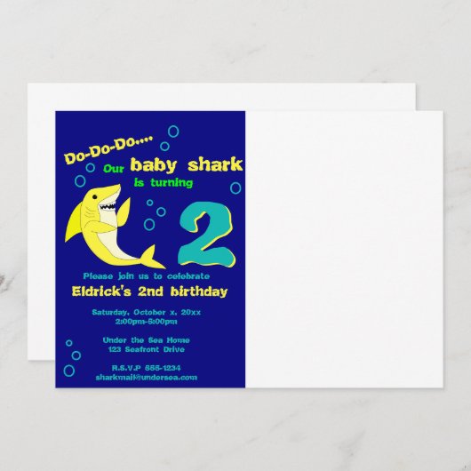 Uitnodiging voor Shark Birthday (Voorkant / Achterkant)