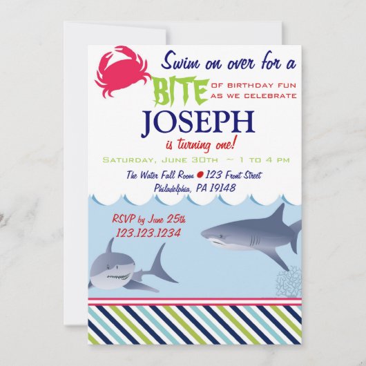 Uitnodiging voor Shark Birthday (Voorkant)