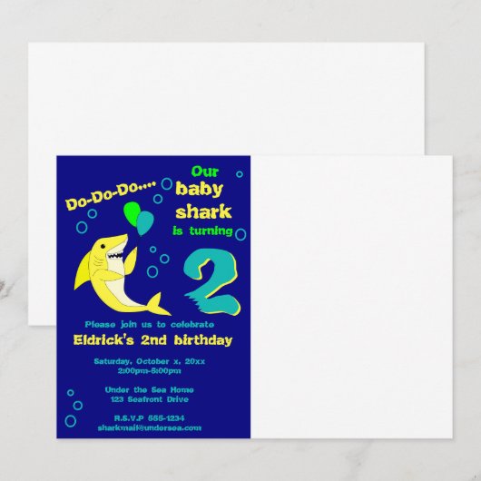 Uitnodiging voor Shark Birthday (Voorkant / Achterkant)