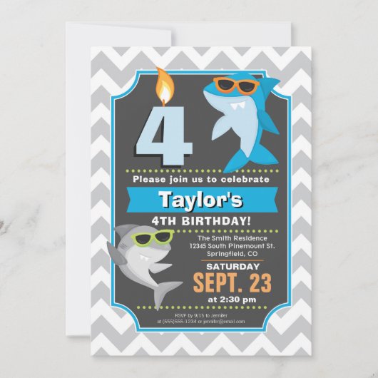 Uitnodiging voor Shark Birthday (Voorkant)