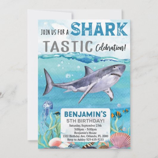 Uitnodiging voor Shark Birthday (Voorkant)
