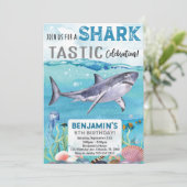 Uitnodiging voor Shark Birthday (Staand voorkant)