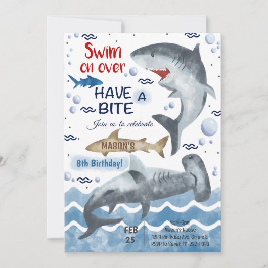 Uitnodiging voor Shark Birthday (Voorkant)