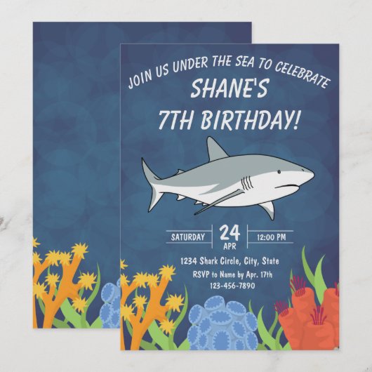 Uitnodiging voor Shark Birthday (Voorkant / Achterkant)
