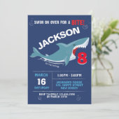 Uitnodiging voor Shark Birthday. Bite party (Staand voorkant)